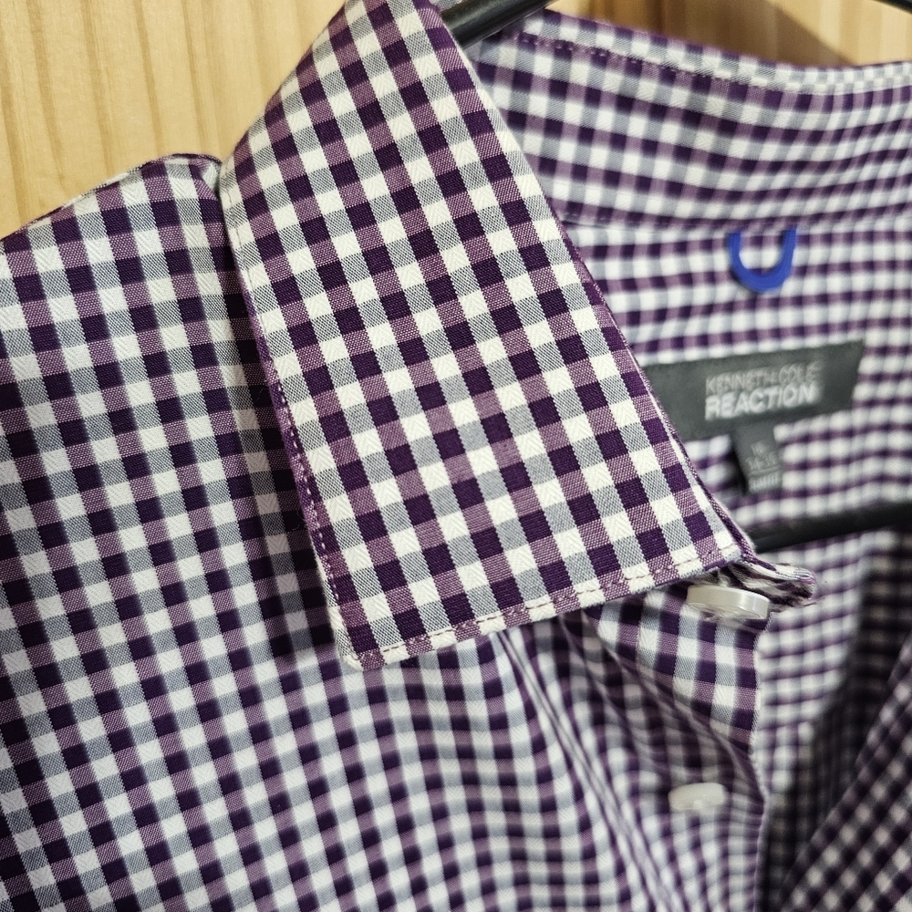 Kenneth Cole Reaction Purple Checkered Men's Shirt - Picture 2 of 8